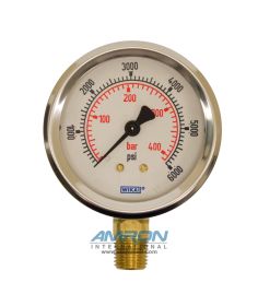 Wika 212.53 Bourdon Tube Dry Case Pressure Gauge 2.5 in. 0-6000 PSI 1/4 in. NPT - Lower Mount - No Flange WIKA-52089495 