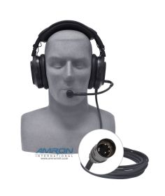 Amron Deluxe Headset with Boom Mic and 4 Pin Audio Connector with 25 Foot Straight Cable 2401-31R-25
