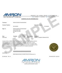 Amron Certificate of Conformance QA-FRM-010