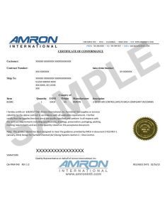 Amron Certificate of Conformance QA-FRM-040