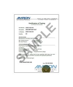 Amron International Low-Pressure Hose Assembly Certificate of Testing QA-FRM-042