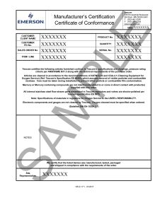 TESCOM TES-CERTCONFORMANCE Certificate of Conformance with Serial Number(s)