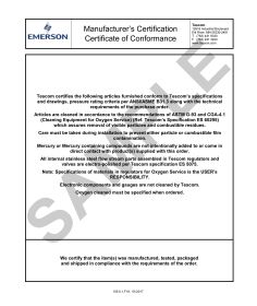 Tescom Certificate of Conformance without Serial Number(s) TES-CERT-CONFORM-NC