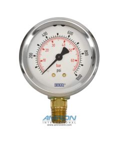 Wika Model 212.53 Bourdon Tube Dry Case Pressure Gauge 2.5 in. 0-1000 PSI 1/4 in. NPT - Lower Mount - No Flange 711125201000