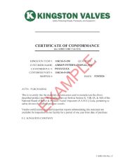 Kingston Valves CERTIFICATE OF CONFORMANCE