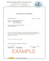 Kirby Morgan KM-CERTCONFORMANCE Certificate of Conformance W/ Cure Date & Shelf Life