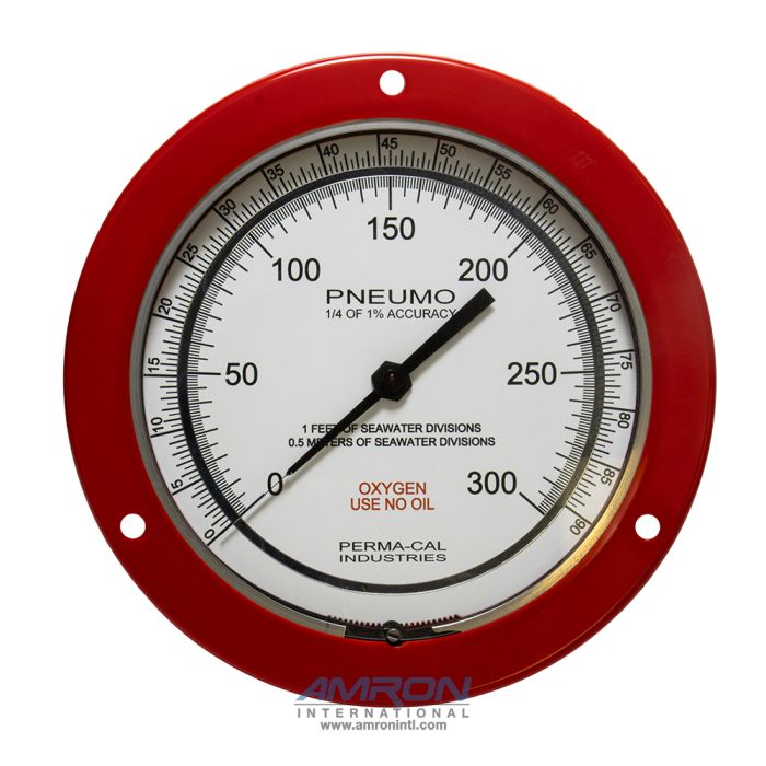 6IN. FF PNEUMO GAUGE; .25% ACC FS;  90 MSW/300 FSW; RED; 1/4 MNPT BK FTG