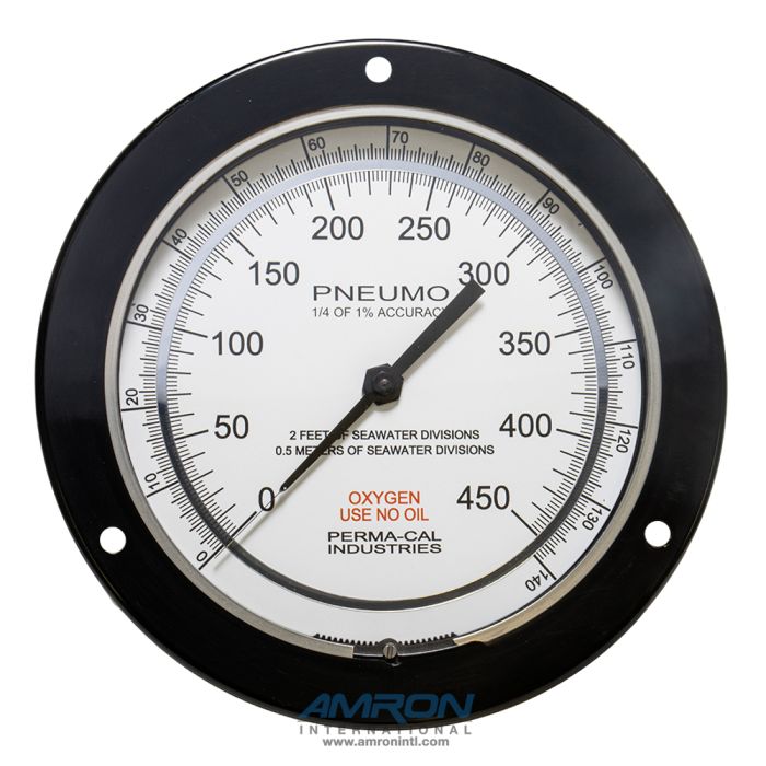 6IN. FF PNEUMO GAUGE; .25% ACC FS;  140 MSW/450 FSW; BLK; 1/4 MNPT BK FTG