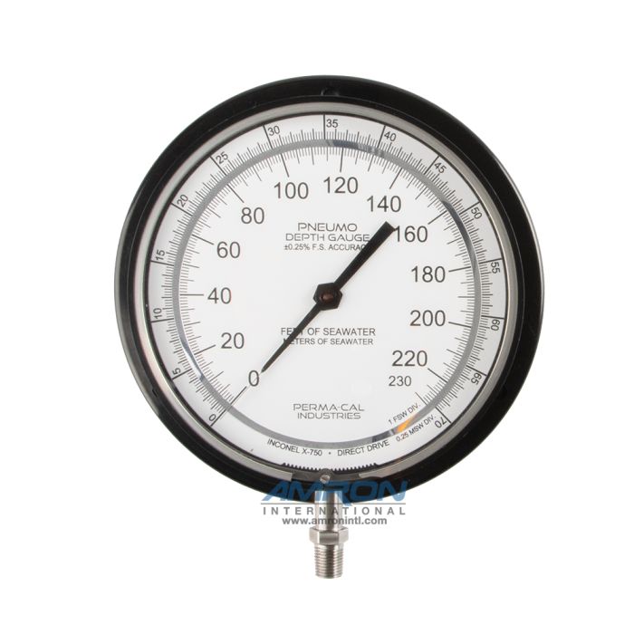 Perma-cal 6IN. RF PNEUMO GAUGE; .25% ACC FS;  70 MSW/230 FSW; BLK; 1/4 MNPT BTM FTG PER-200RTM92A21