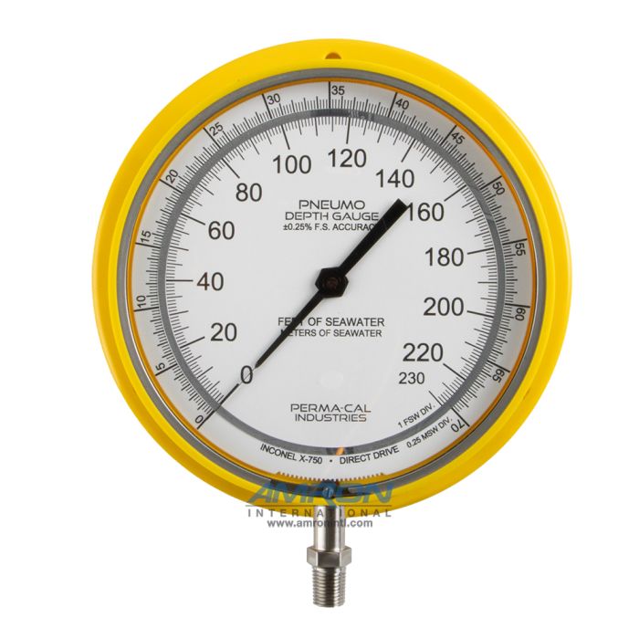 Perma-Cal 6 in. Pneumo Depth Gauge 0.25% Accuracy 230 FSW / 70 MSW - Yellow - P/N: PER-200RTM92Y21
