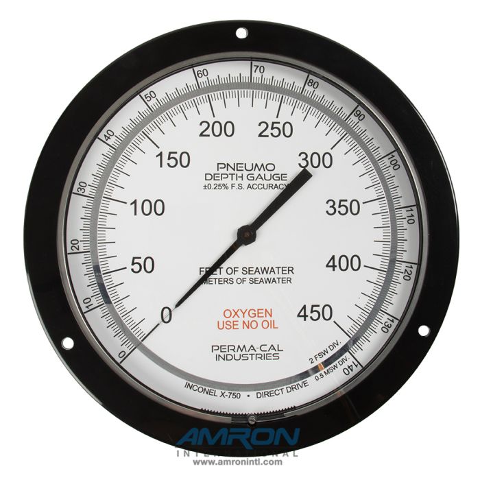 Perma-cal 8.5IN. FF PNEUMO GAUGE; .25% ACC FS;  140 MSW/450 FSW; BLK; 1/4 MNPT BK FTG PER-208FTM91A01-O