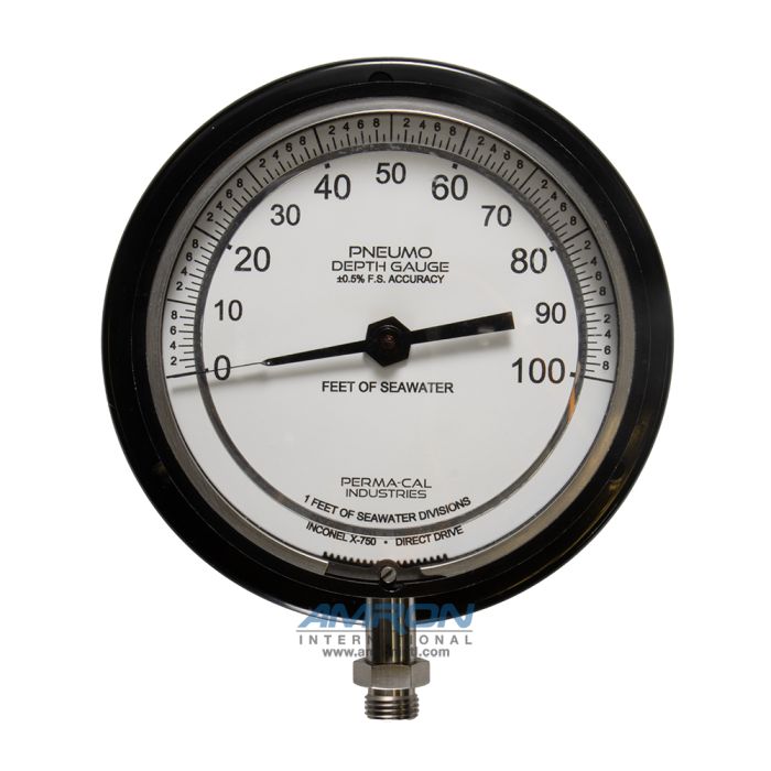Perma-Cal 4.5IN. RF PNEUMO GAUGE; .50% ACC FS;  100 FSW; BLK; 9/16-18 UN BTM FTG PER-211RTM71A28