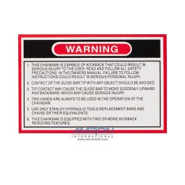 Kick Back Warning Sign Stanley Tools WARNING STICKER (KICKBACK) 13907 | Amron International