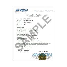 Amron International Low-Pressure Hose Assembly Certificate of Testing QA-FRM-042